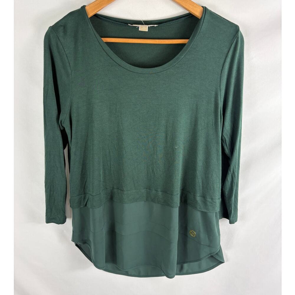 Michael Kors Mixed Media Green Sleeve Blouse Size Medium